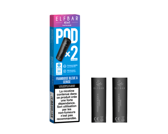Boîtes 2 pods Elfbar 4en1 Framboise bleue et cerise 10MG